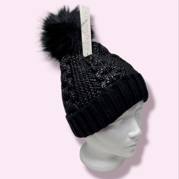 Sole Society Chainlink Cuff Pom Hat - Picture 2 of 3